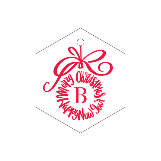 Merry Christmas Happy New Year Wreath Initial Letterpress/Foil Holiday Tags