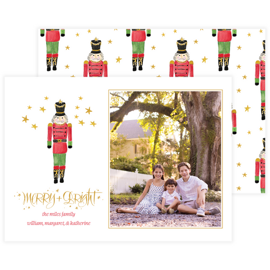 Red & Green Nutcracker with Stars Holiday Card