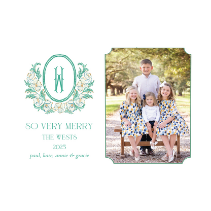 Gilded Magnolia Floral Crest Holiday Card