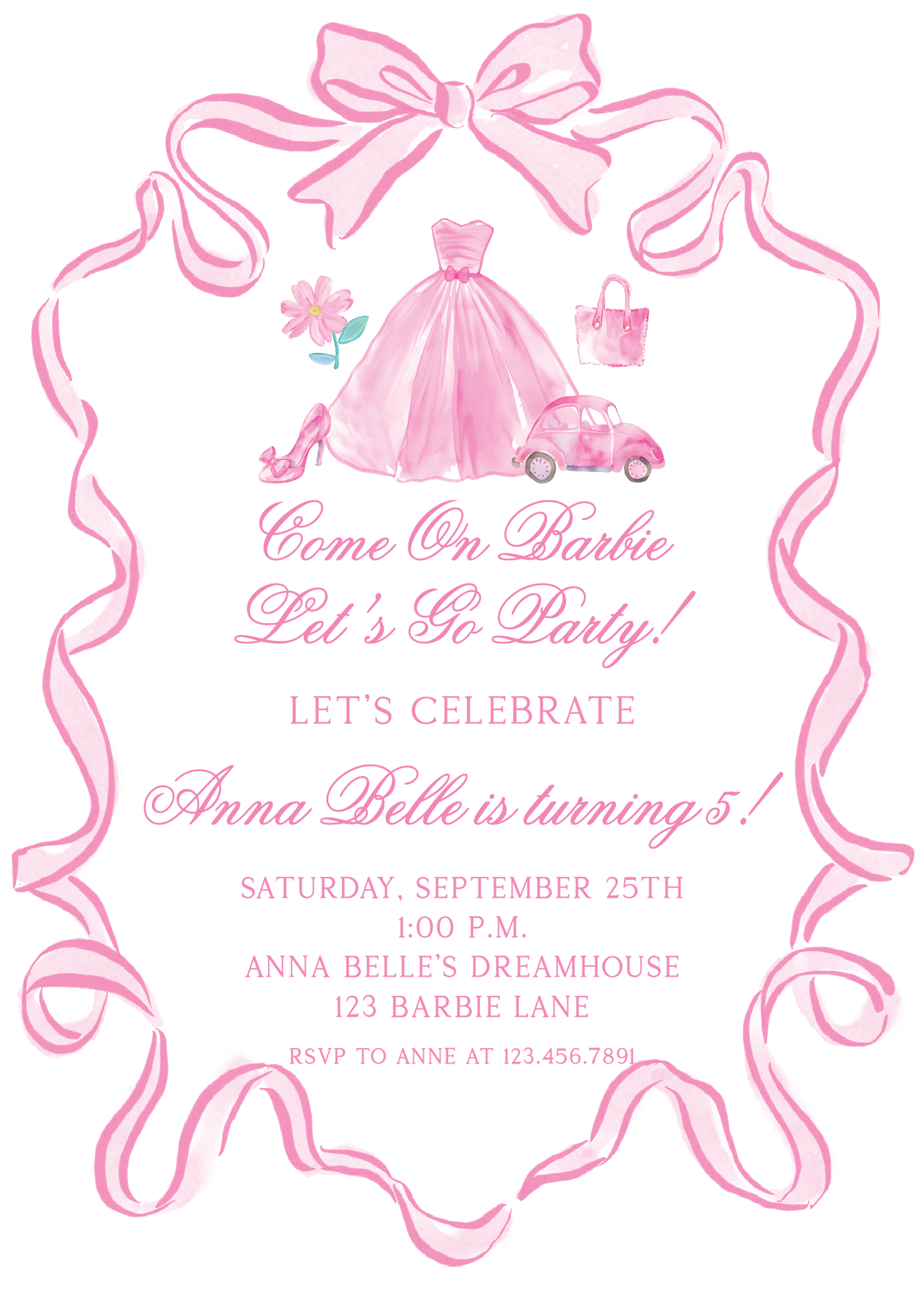 Barbie Let's Go Party Grand Millennial Birthday Invitation