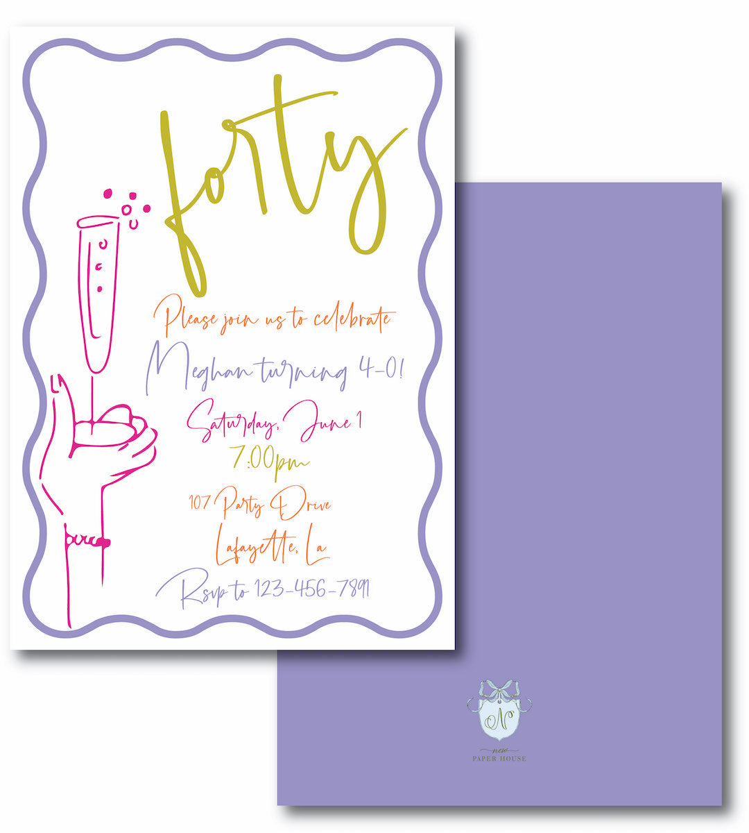 Wine Glass Wavy Frame Birthday Invitation