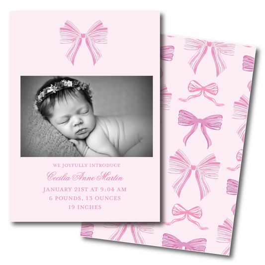 Pink Bow Birth Announcement