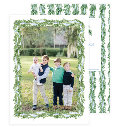 Blue Ribbon Garland Frame Holiday Card