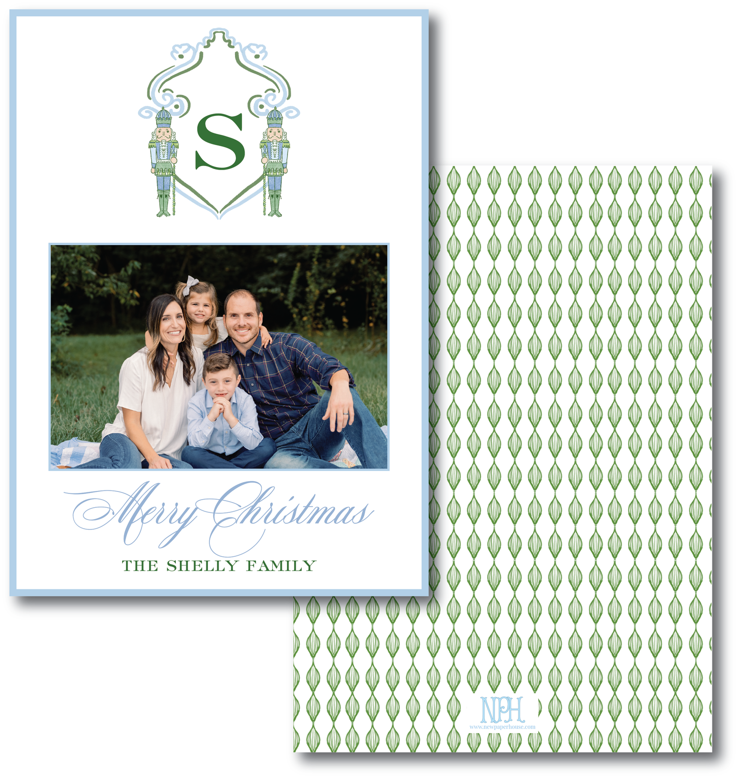 Blue & Green Nutcracker Crest Holiday Card