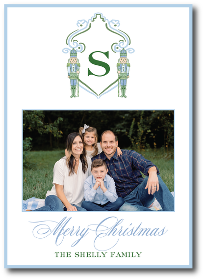 Blue & Green Nutcracker Crest Holiday Card