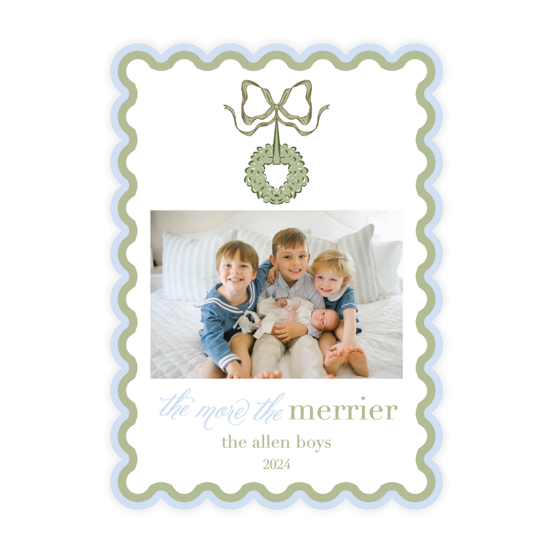 Blue & Green Classic Wreath Scallop Card