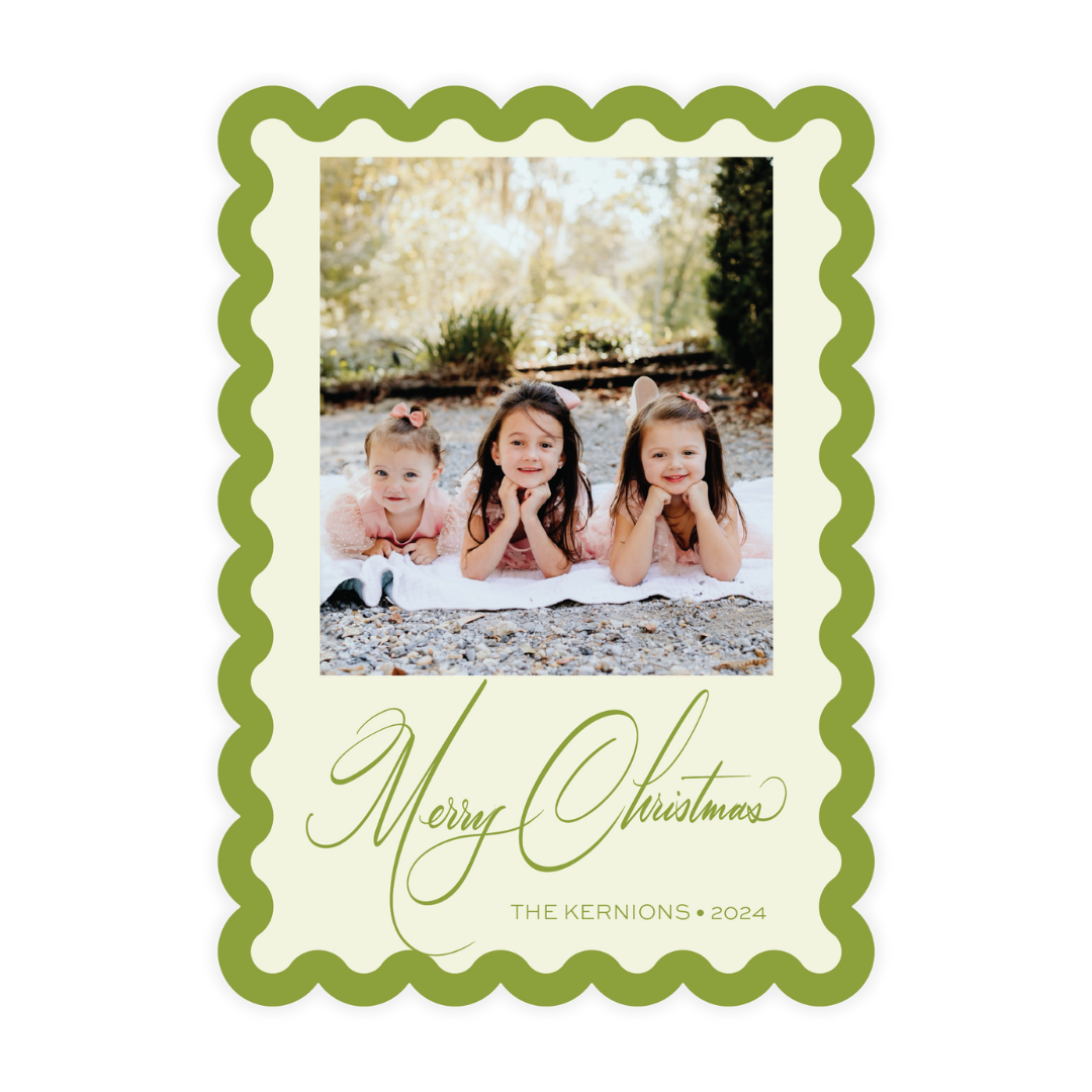 Thick Scallop Border Holiday Card (Colors Customizable)