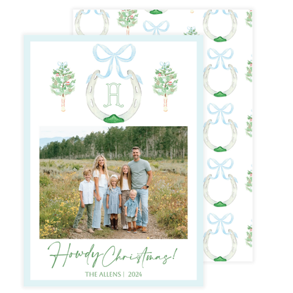 Howdy Christmas Horseshoe & Cowboy Tree Holiday Card