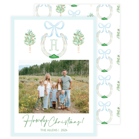 Howdy Christmas Horseshoe & Cowboy Tree Holiday Card