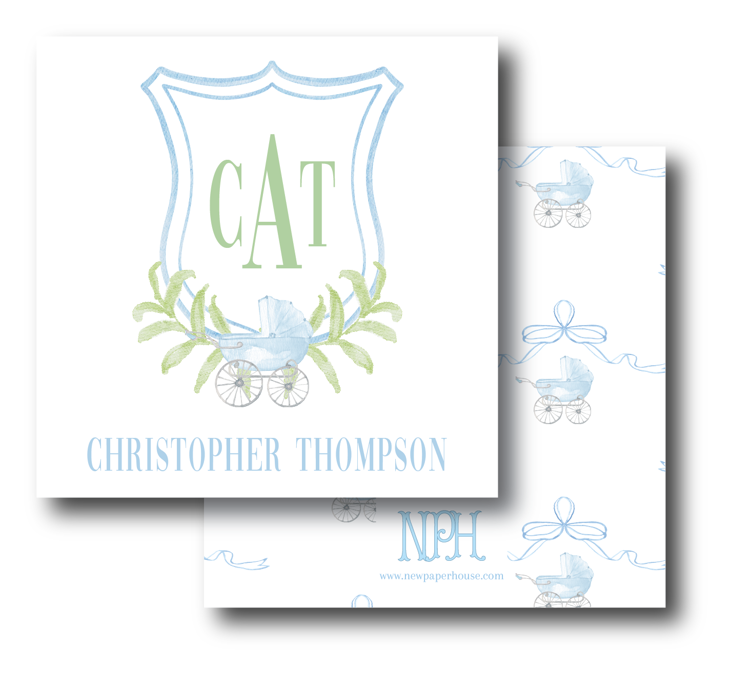 Blue Baby Carriage Crest Enclosure Card