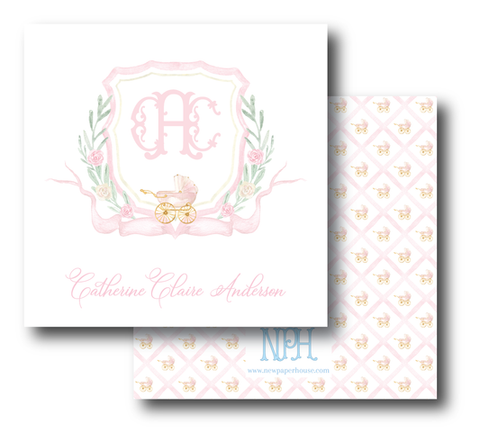 Pink Baby Carriage Crest Enclosure Card