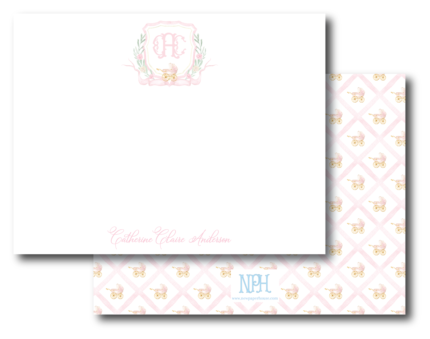 Pink Carriage Crest Stationery Set