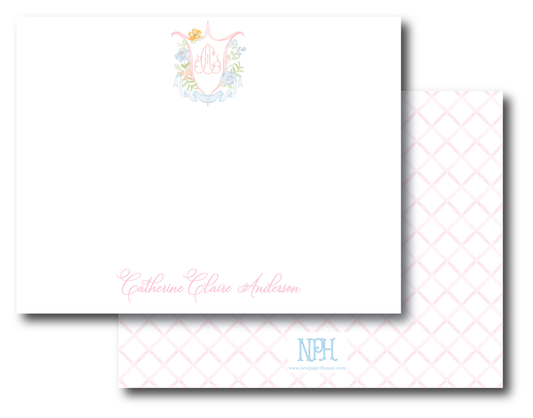 Pink Grand Millennial Floral Crest Stationery Set