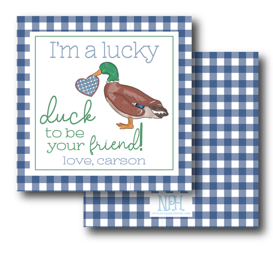 Lucky Duck Blue Gingham Valentine's Enclosure Card