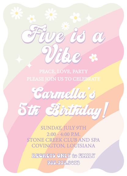 Retro/Groovy Wavy Die Cut Birthday Invitation