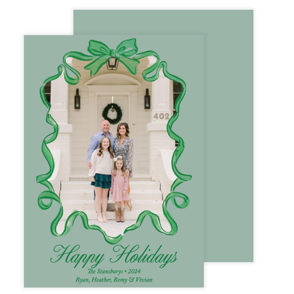 Green Tulle Bow Frame Holiday Card