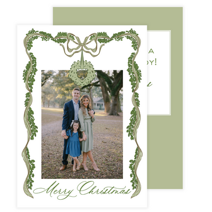 Classic Green Wreath with Garland Holiday Card