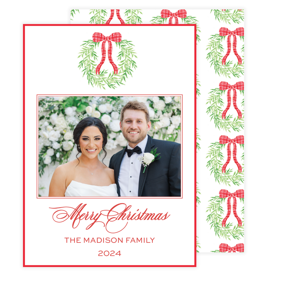 Red Bow Wreath Holiday Card