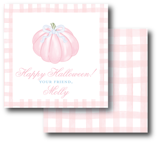 Pink Pumpkin with Blue Bow Enclosure Card