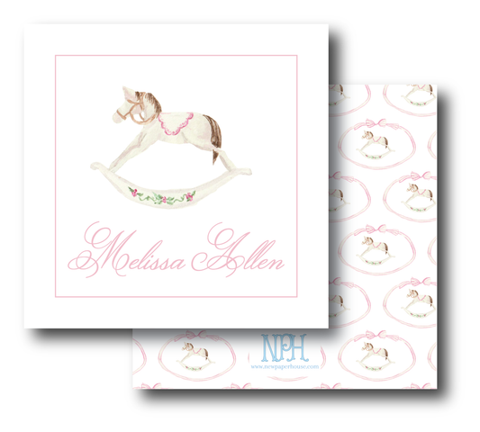 Heirloom Pink, Blue, or Ivory Rocking Horse Enclosure Card