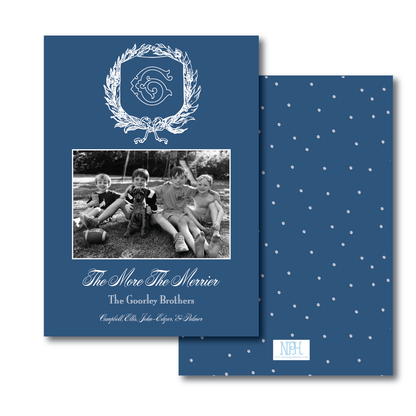 French Blue Bow Crest Holiday Card