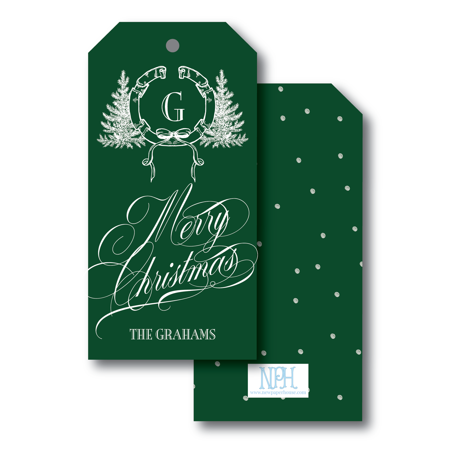 Dark Green Pine Tree Crest Holiday Gift Tag