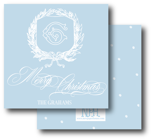 Baby Blue Bow Crest Script Enclosure Card