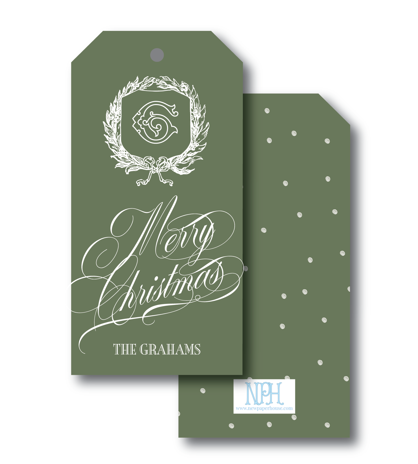 Sage Green Bow Crest Holiday Gift Tag