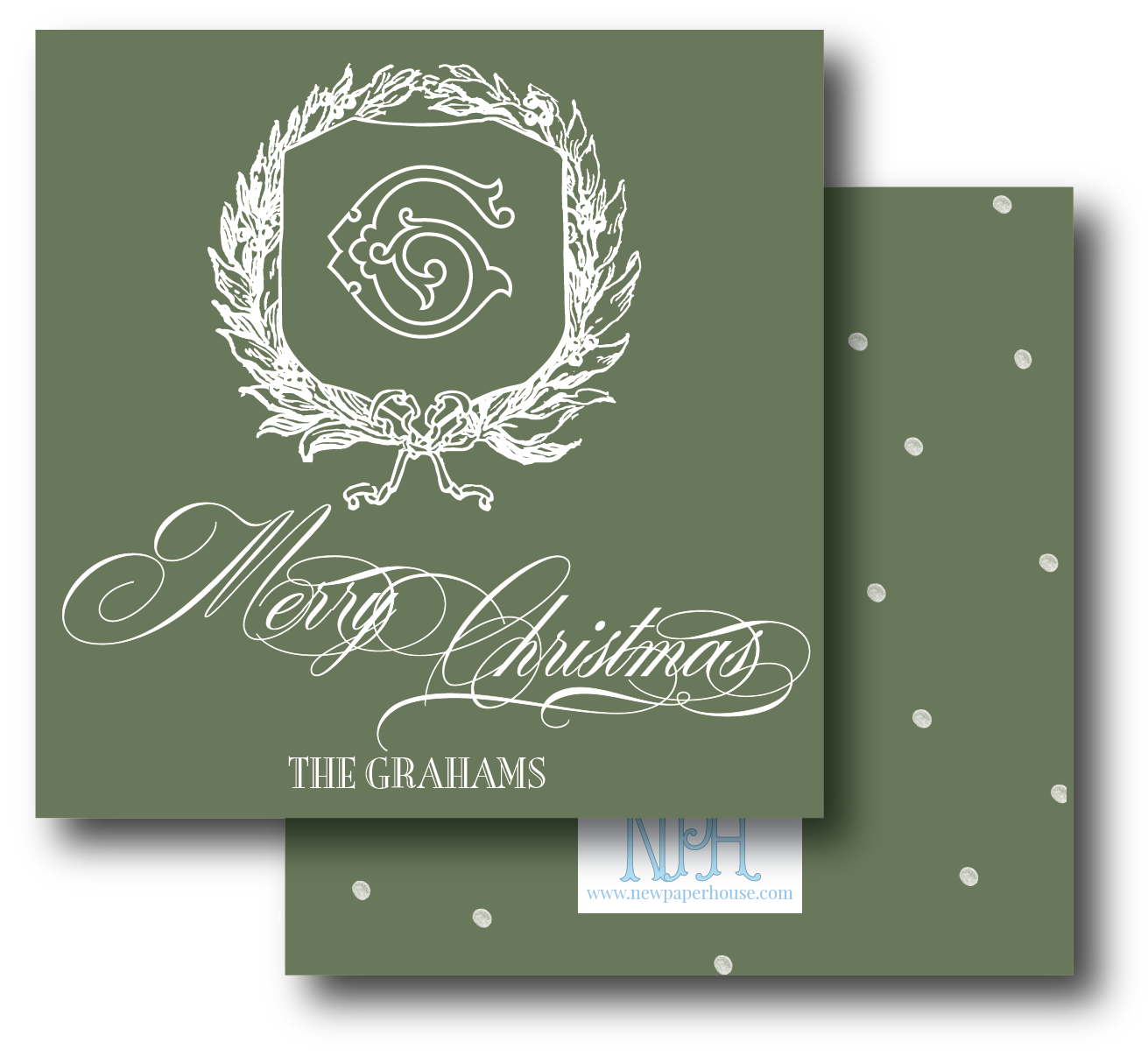 Sage Green Bow Crest Script Green Enclosure Card