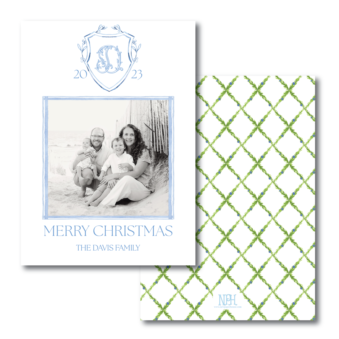 Blue Crest with Trellis Holiday Card