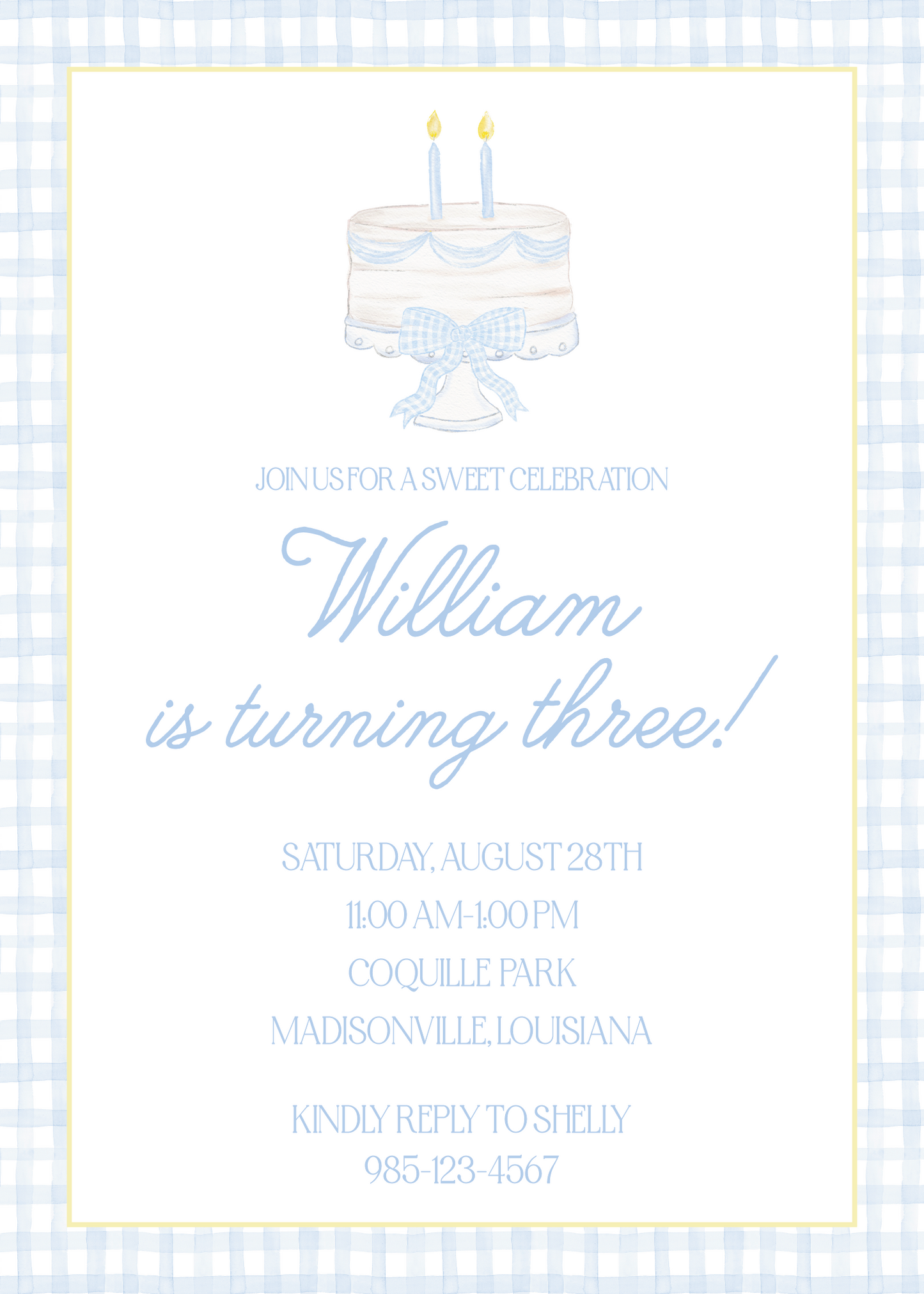 Blue Birthday Cake Birthday Invitation