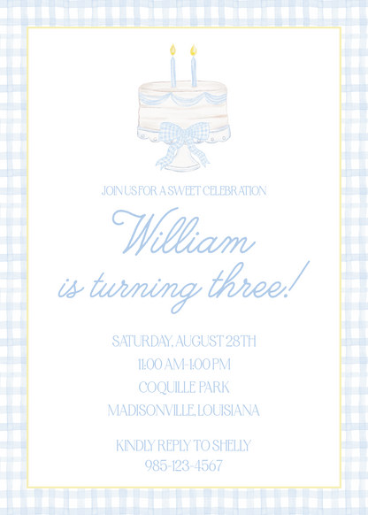 Blue Birthday Cake Birthday Invitation