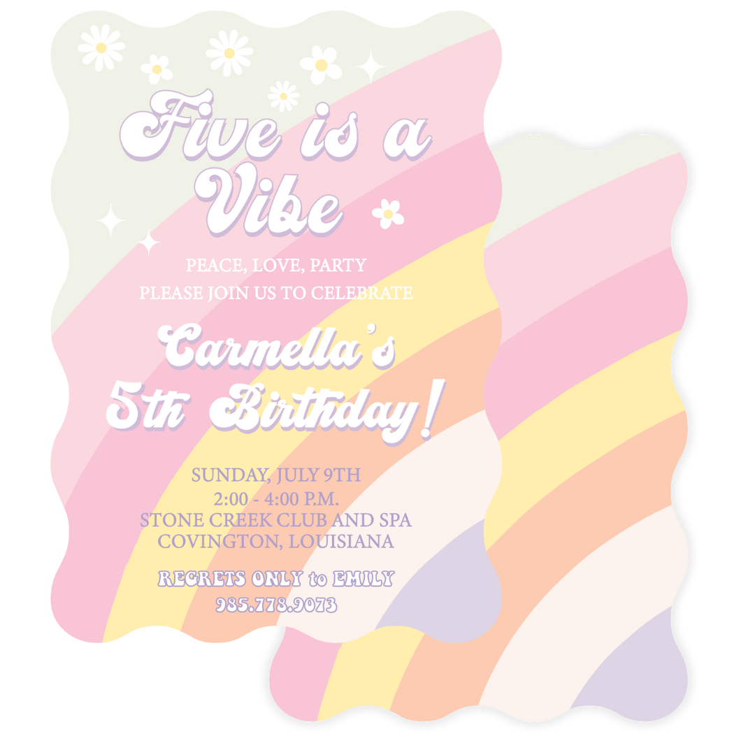 Retro/Groovy Wavy Die Cut Birthday Invitation