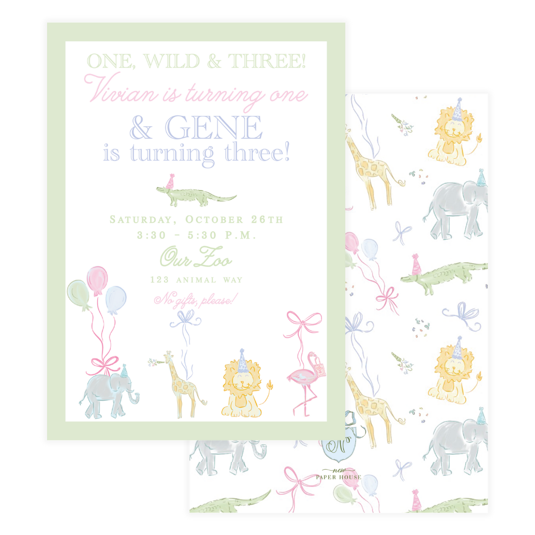 Pastel Party Animal Birthday Invitation