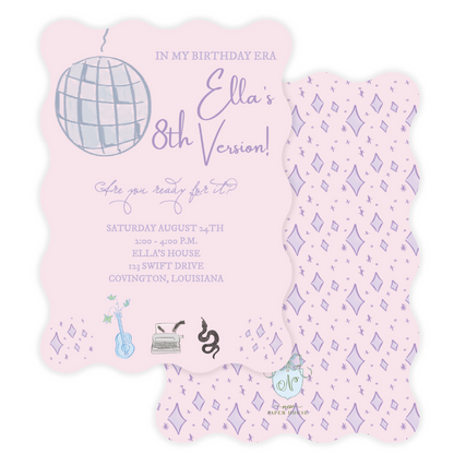 Taylor Swift Wavy Die Cut Pink Birthday Era Invitation