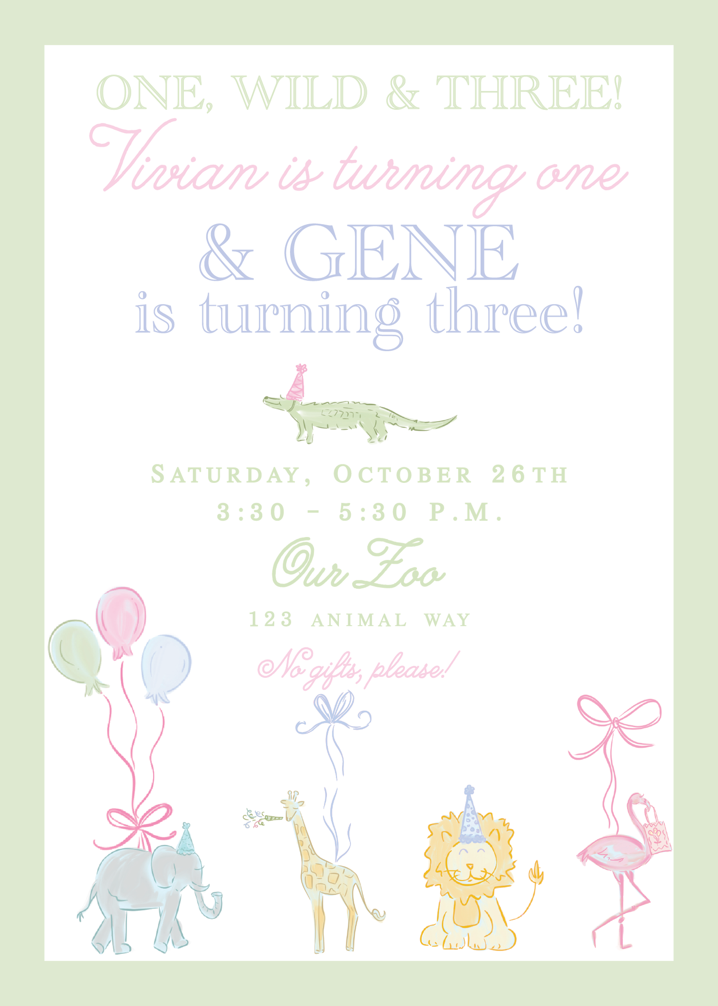 Pastel Party Animal Birthday Invitation