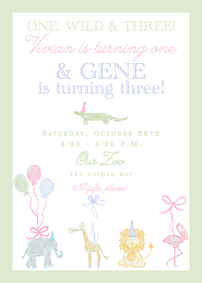 Pastel Party Animal Birthday Invitation