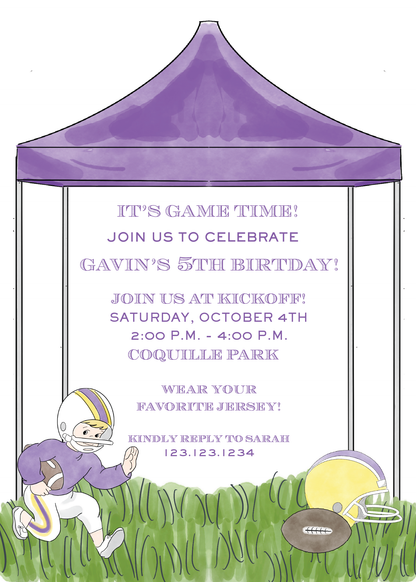 LSU Football Birthday Party Invitation