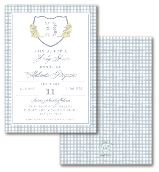 Labrador Retriever Crest Baby Blue Shower Invitation