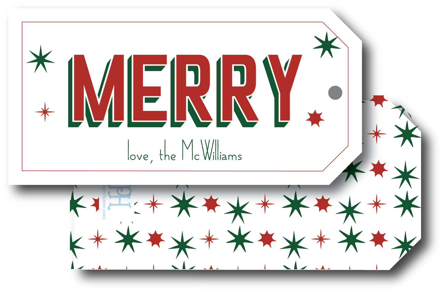 MERRY Red & Green Holiday Gift Tag