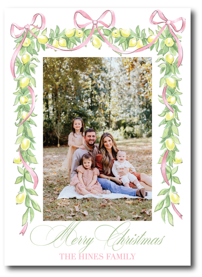 Pink Bow Lemon Garland Holiday Card