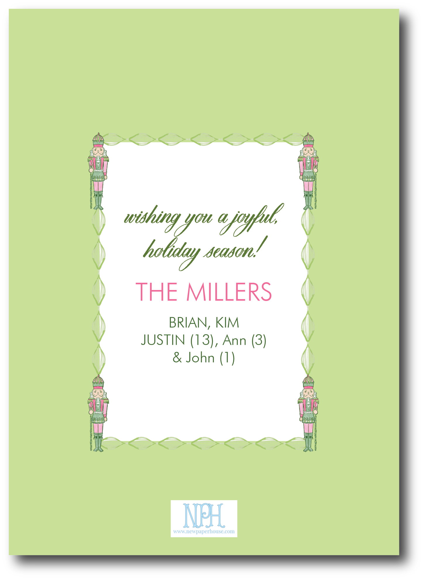 Pink & Green Nutcracker Holiday Card