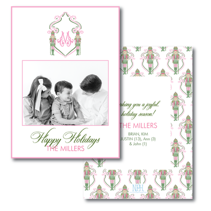 Pink & Green Nutcracker Crest Holiday Card