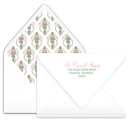 Pink & Green Nutcracker Crest Holiday Card