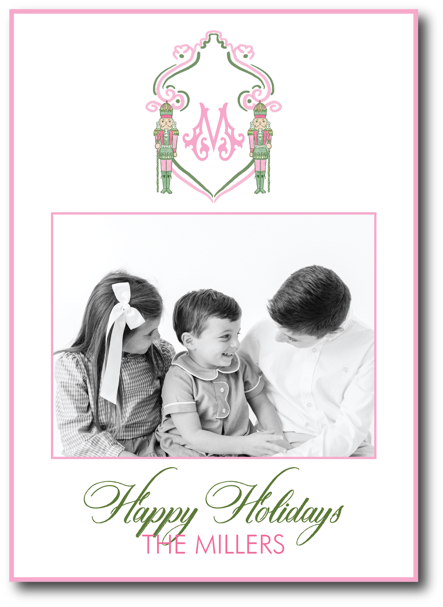 Pink & Green Nutcracker Crest Holiday Card