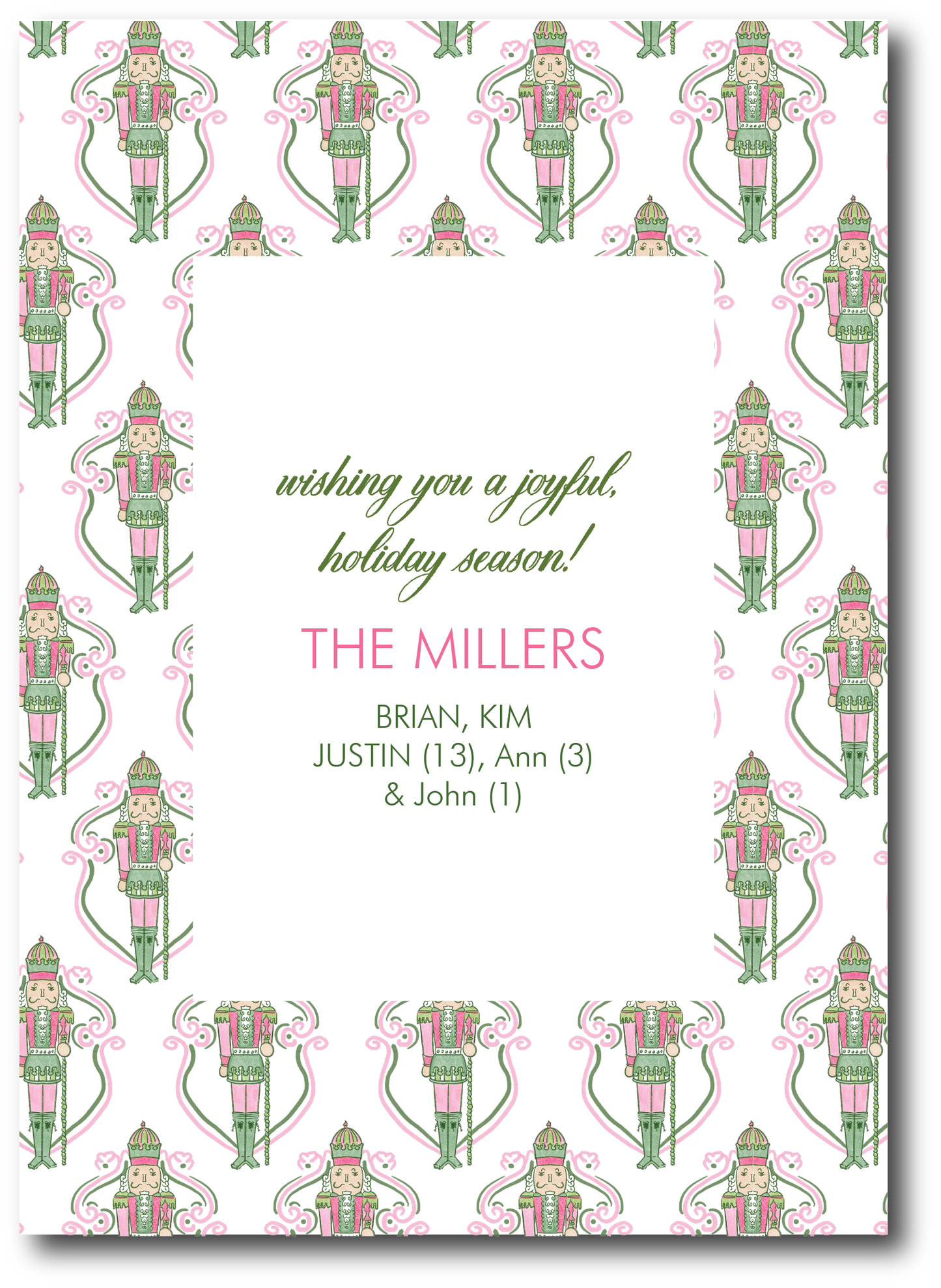 Pink & Green Nutcracker Crest Holiday Card