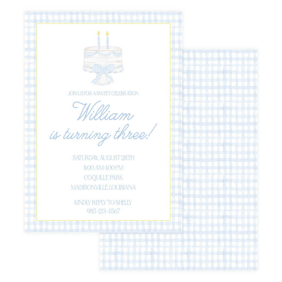 Blue Birthday Cake Birthday Invitation