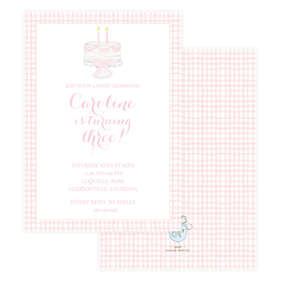 Pink Birthday Cake Birthday Invitation