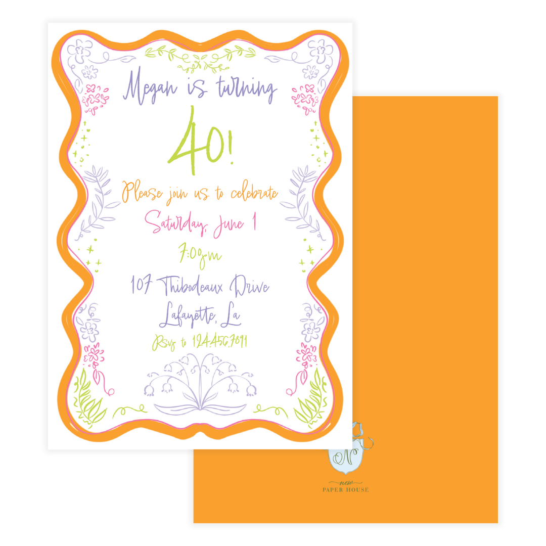 Floral Wavy Frame Border Birthday Invitation