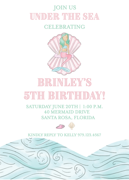 Mermaid Party Birthday Invitation